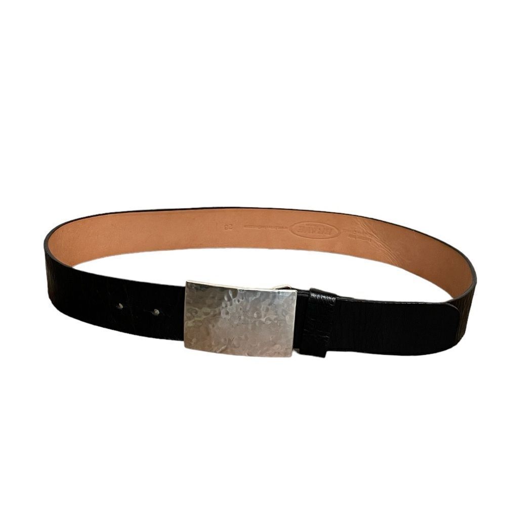 BRAVE BELTWORKS Black Leather Belt Silver Pebbled Rectangle Square Buckle 28